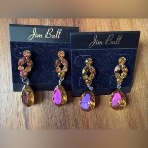 1 NWT Yellow AB Crystal Jim Ball Pierced Earrings Dangling Pageant Prom Dance